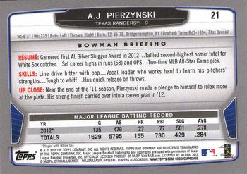 2013 Bowman - Silver Ice #21 A.J. Pierzynski Back