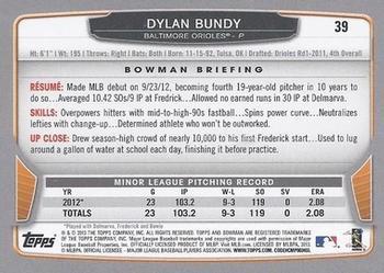 2013 Bowman - Silver Ice #39 Dylan Bundy Back
