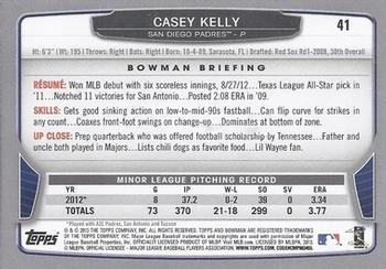 2013 Bowman - Silver Ice #41 Casey Kelly Back