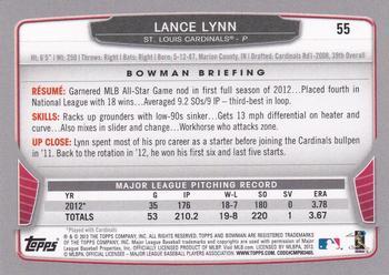 2013 Bowman - Silver Ice #55 Lance Lynn Back