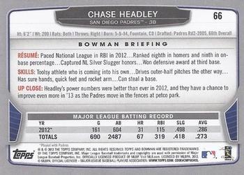 2013 Bowman - Silver Ice #66 Chase Headley Back