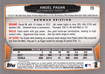2013 Bowman - Silver Ice #73 Angel Pagan Back