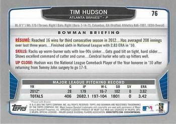 2013 Bowman - Silver Ice #76 Tim Hudson Back