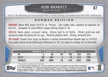 2013 Bowman - Silver Ice #87 Rob Brantly Back