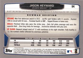 2013 Bowman - Silver Ice #94 Jason Heyward Back