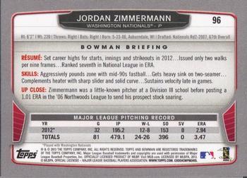 2013 Bowman - Silver Ice #96 Jordan Zimmermann Back