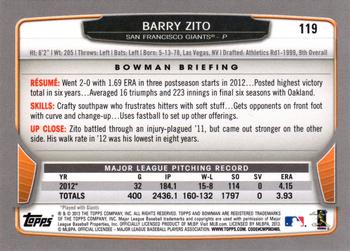 2013 Bowman - Silver Ice #119 Barry Zito Back
