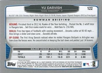 2013 Bowman - Silver Ice #122 Yu Darvish Back