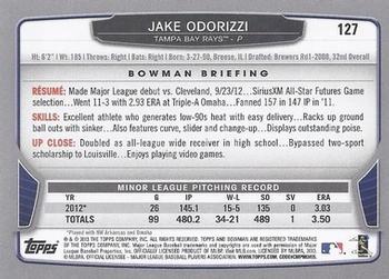 2013 Bowman - Silver Ice #127 Jake Odorizzi Back