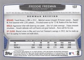 2013 Bowman - Silver Ice #137 Freddie Freeman Back