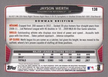 2013 Bowman - Silver Ice #138 Jayson Werth Back