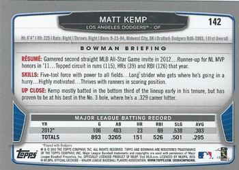 2013 Bowman - Silver Ice #142 Matt Kemp Back