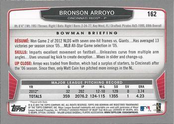 2013 Bowman - Silver Ice #162 Bronson Arroyo Back