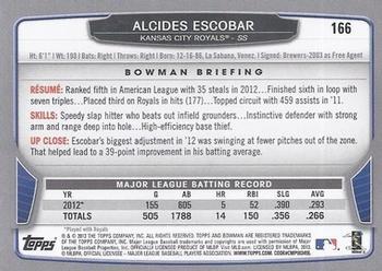 2013 Bowman - Silver Ice #166 Alcides Escobar Back