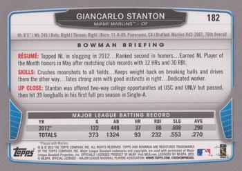 2013 Bowman - Silver Ice #182 Giancarlo Stanton Back