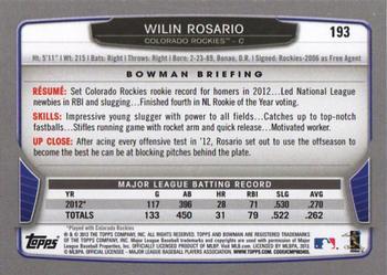 2013 Bowman - Silver Ice #193 Wilin Rosario Back