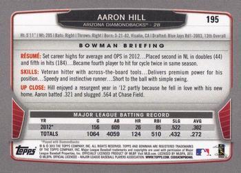 2013 Bowman - Silver Ice #195 Aaron Hill Back