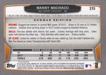 2013 Bowman - Silver Ice #215 Manny Machado Back