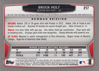 2013 Bowman - Silver Ice #217 Brock Holt Back