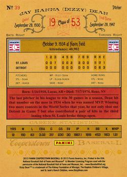 2013 Panini Cooperstown #39 Dizzy Dean Back