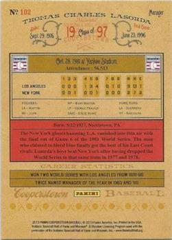 2013 Panini Cooperstown #102 Tommy Lasorda Back