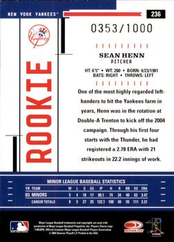 2004 Donruss Throwback Threads #236 Sean Henn Back