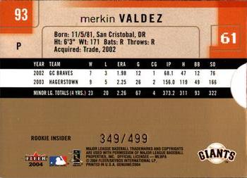 2004 Fleer Genuine Insider #93 Merkin Valdez Back