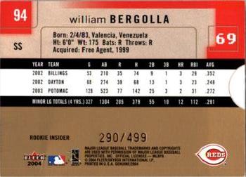 2004 Fleer Genuine Insider #94 William Bergolla Back