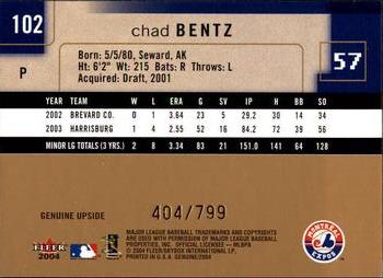 2004 Fleer Genuine Insider #102 Chad Bentz Back