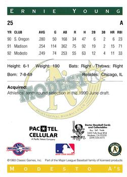 1993 Classic Best Modesto A's #25 Ernie Young Back