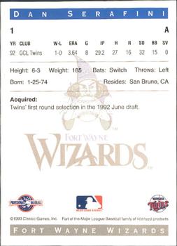 1993 Classic Best Fort Wayne Wizards #1 Dan Serafini Back