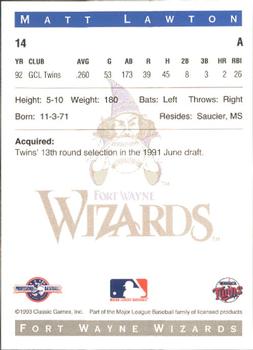 1993 Classic Best Fort Wayne Wizards #14 Matt Lawton Back