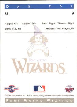 1993 Classic Best Fort Wayne Wizards #28 Dan Fox Back
