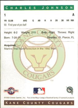 1993 Classic Best Kane County Cougars #1 Charles Johnson Back
