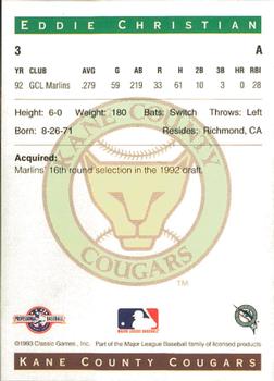 1993 Classic Best Kane County Cougars #3 Eddie Christian Back