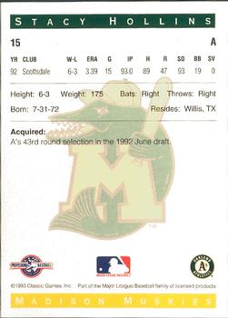 1993 Classic Best Madison Muskies #15 Stacy Hollins Back