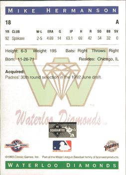1993 Classic Best Waterloo Diamonds #18 Mike Hermanson Back