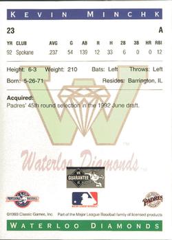 1993 Classic Best Waterloo Diamonds #23 Kevin Minchk Back