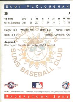 1993 Classic Best Hagerstown Suns #20 Scot McCloughan Back