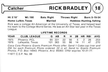 1977 Cramer Phoenix Giants #NNO Rick Bradley Back