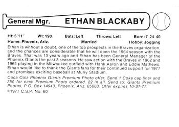 1977 Cramer Phoenix Giants #NNO Ethan Blackaby Back