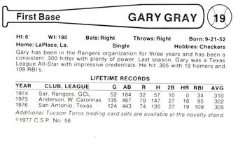 1977 Cramer Tucson Toros #56 Gary Gray Back