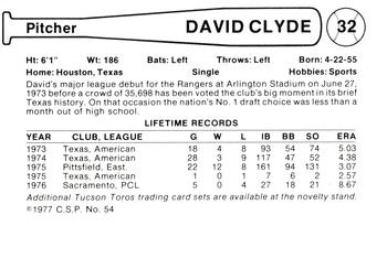 1977 Cramer Tucson Toros #54 David Clyde Back