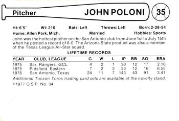 1977 Cramer Tucson Toros #34 John Poloni Back