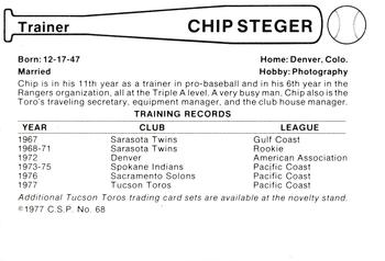 1977 Cramer Tucson Toros #68 Chip Steger Back