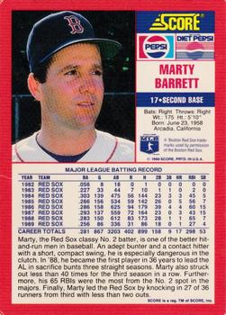 1990 Score Pepsi Boston Red Sox #1 Marty Barrett Back