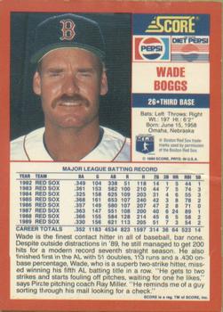 1990 Score Pepsi Boston Red Sox #3 Wade Boggs Back