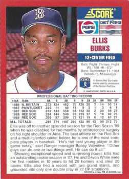 1990 Score Pepsi Boston Red Sox #5 Ellis Burks Back