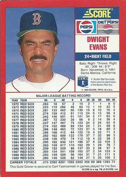 1990 Score Pepsi Boston Red Sox #8 Dwight Evans Back