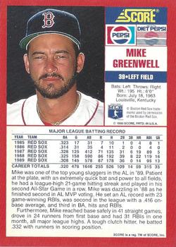 1990 Score Pepsi Boston Red Sox #11 Mike Greenwell Back